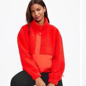 Vibrant Red Plush Sherpa Pullover Jacket